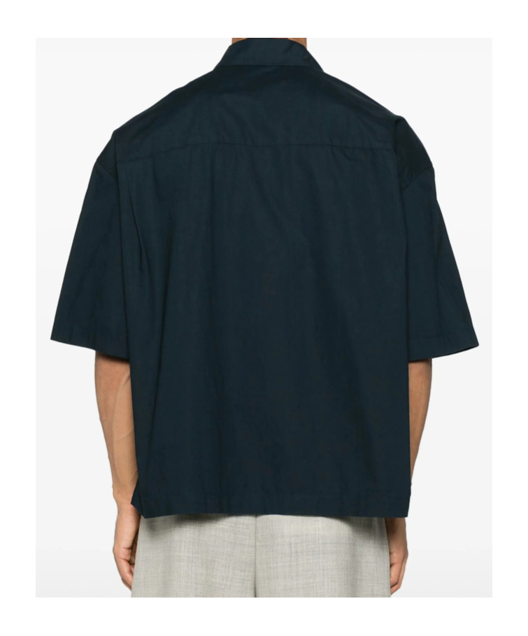 Studio Nicholson Relaxed Fit Navy Blue Short Sleeve Shirt In Black