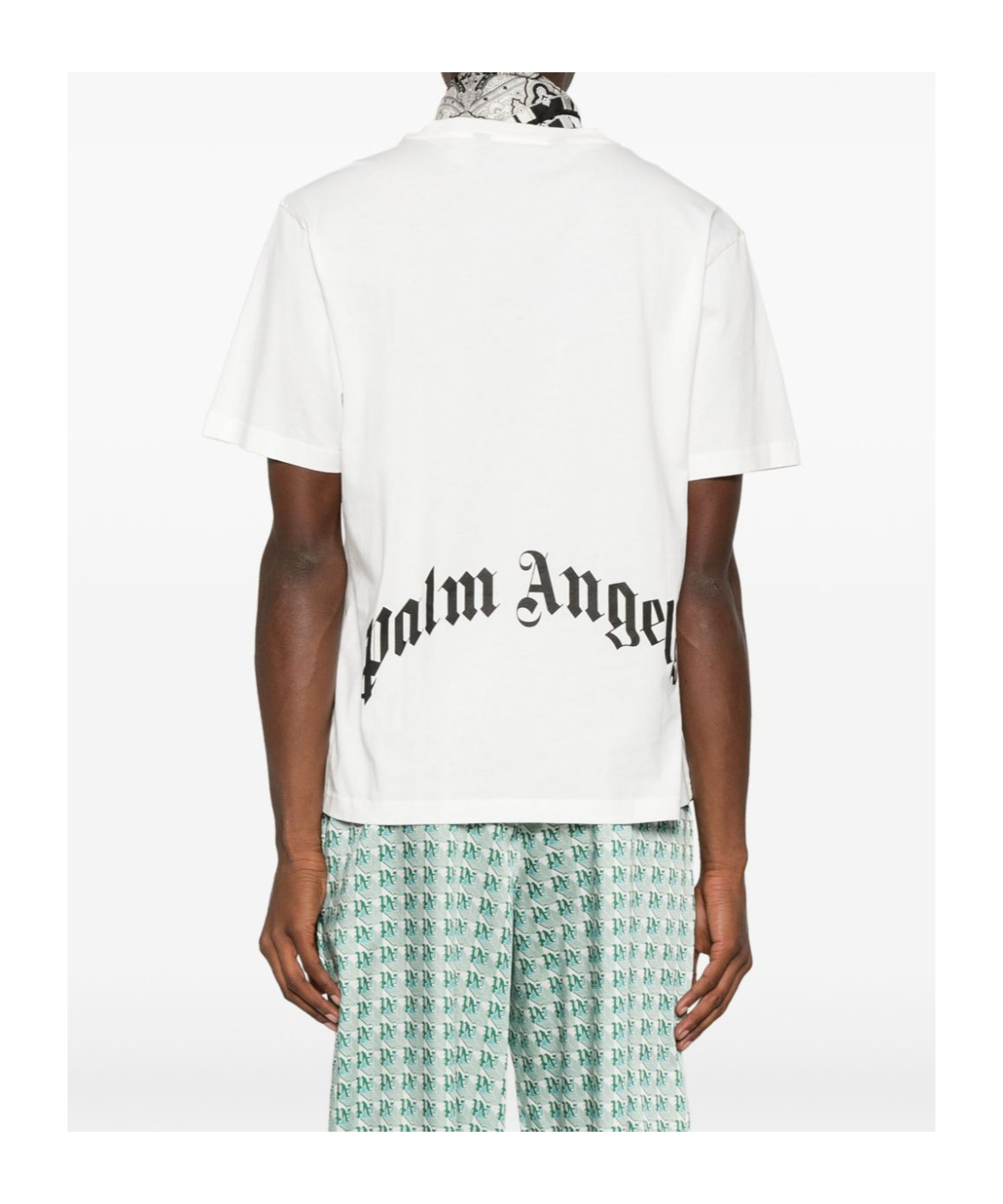 Palm Angels White Black Curved Logo T-shirt In White