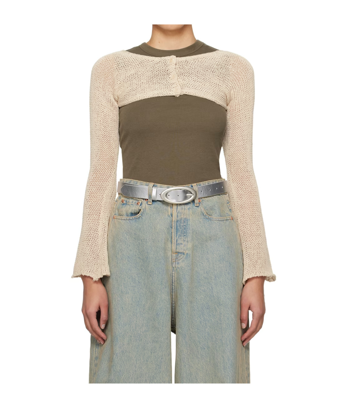 Open Yy Long-sleeved Knitted Top In Neutral
