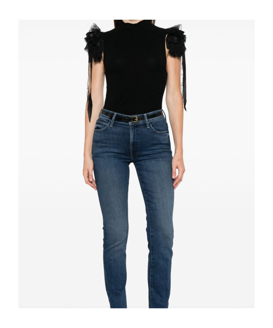 Alberta Ferretti Mock-neck Ruffle-shoulder Cashmere-wool Rib Tank Top In Black
