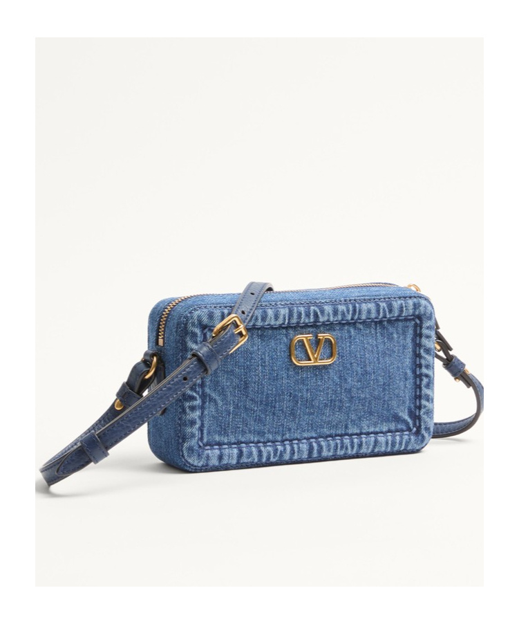 Shop Valentino Garavani Alltime Mini Denim Shoulder Bag In Blue