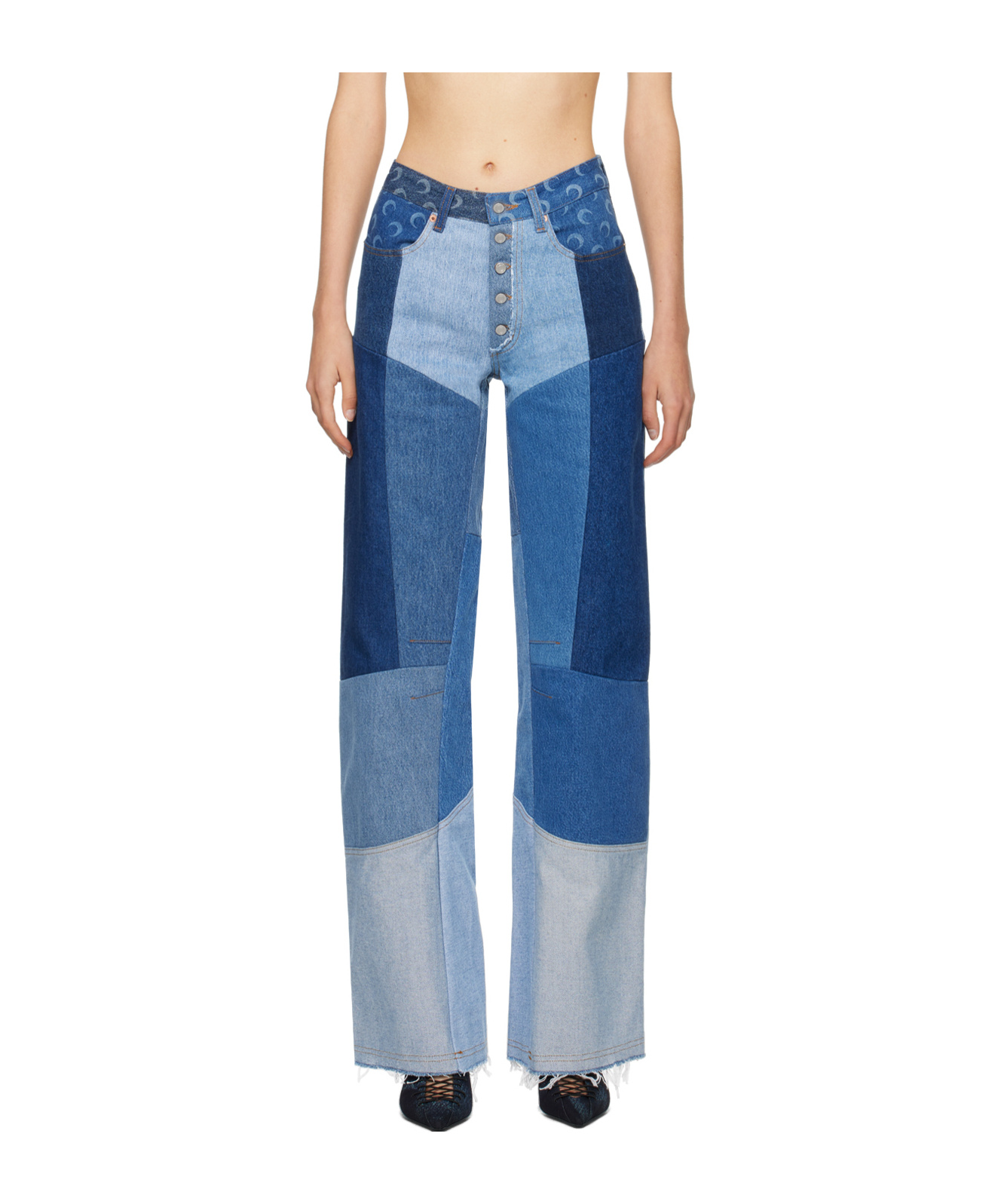 Marine Serre Regenerated Wide-leg Jeans In Blue