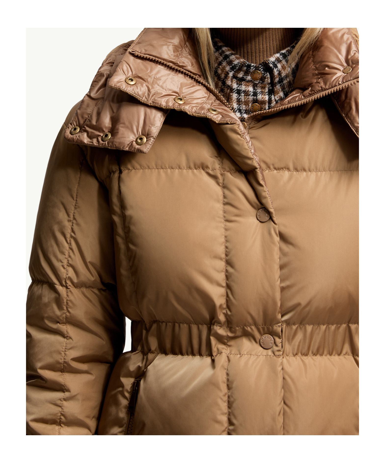 Moncler Long-sleeved Down Jacket In Brown