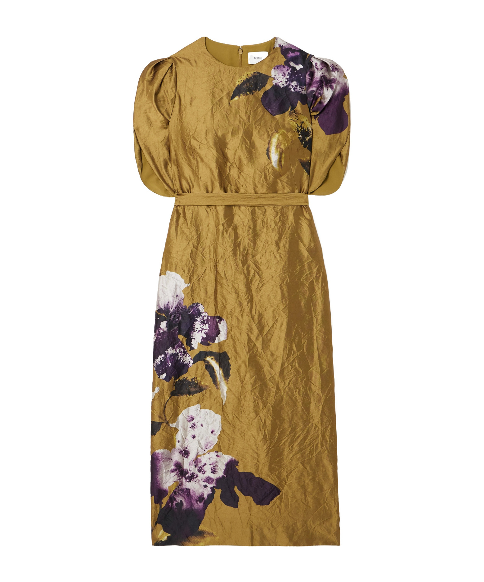 Erdem Astrea Floral-print Crinkled-satin Midi Dress In Yellow