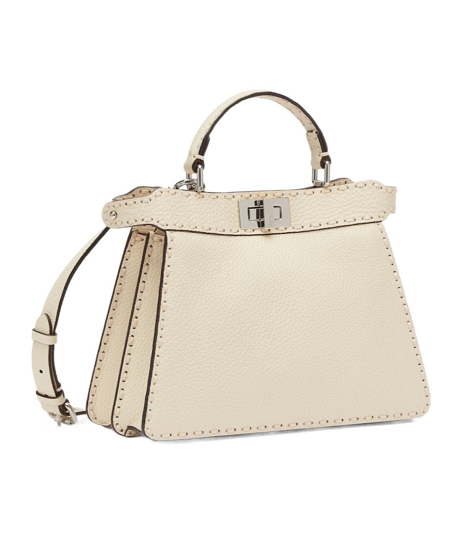 Shop Fendi Camellia-coloured Selleria Bag With 556 Hand-sewn Topstitches In Beige