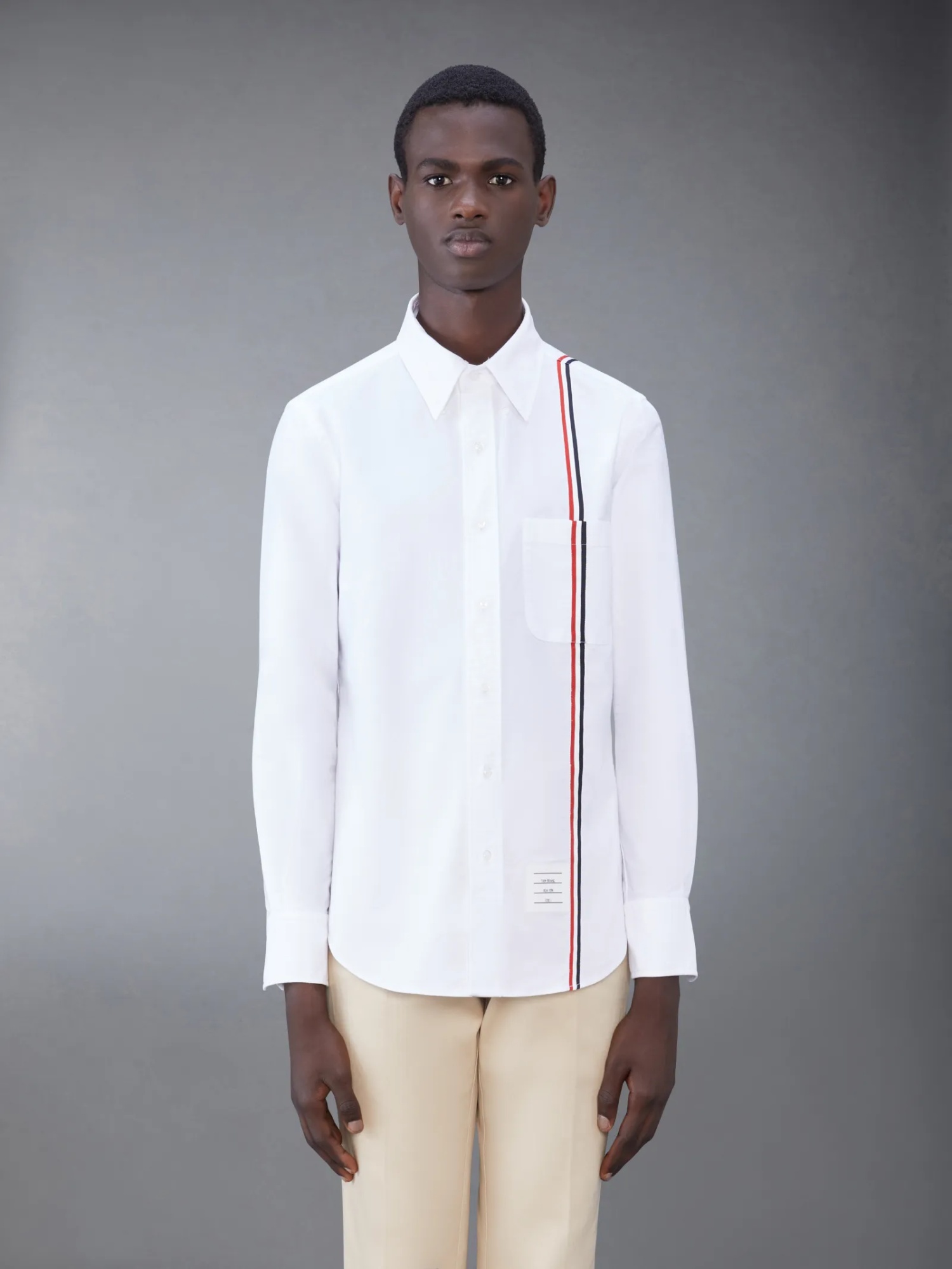 Thom Browne Long-sleeved Poplin Shirt With Signature Stripes In White