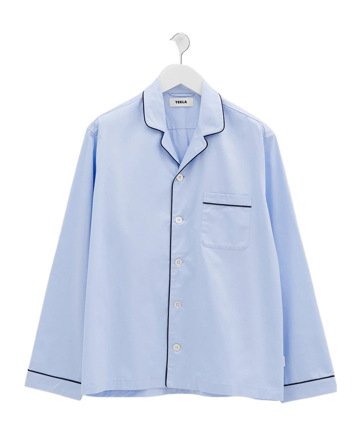 Tekla Blue Sateen Long-sleeved Pyjama Shirt In Blue