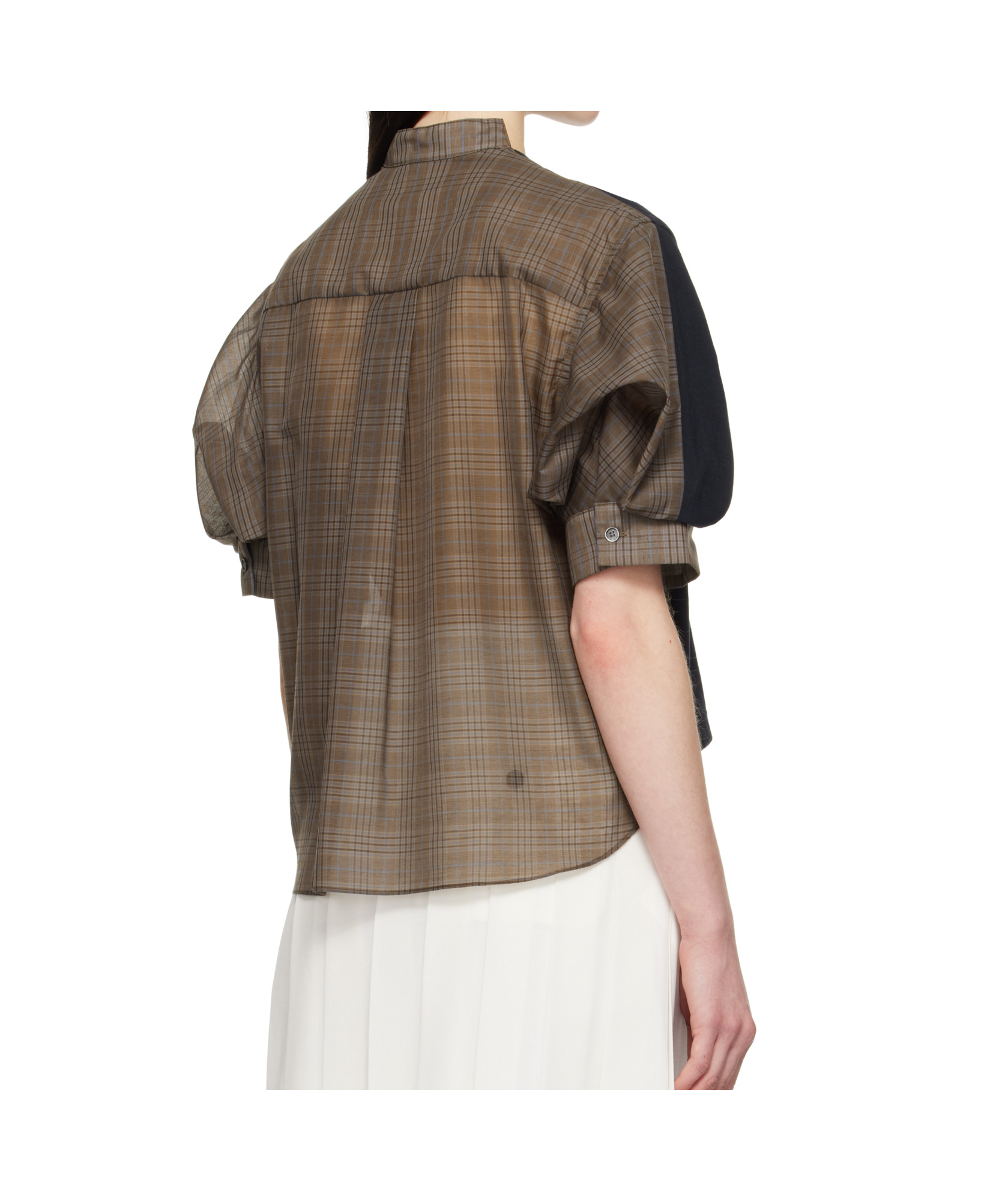 Sacai Contrasting-panel Jersey T-shirt In Navy Blue/brown Textile