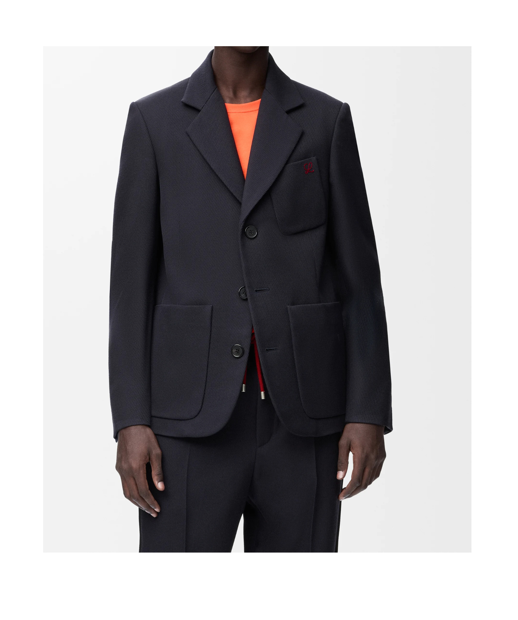 Loewe Anagram Embroidered Single-breasted Jacket In Blue