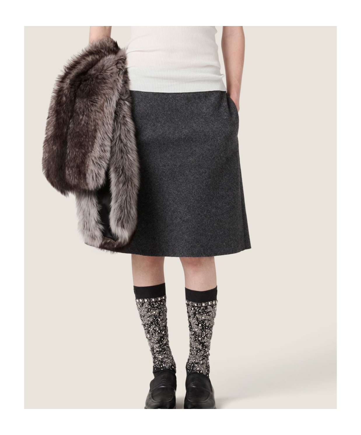 Miu Miu Shetland Wool Skirt In Gray