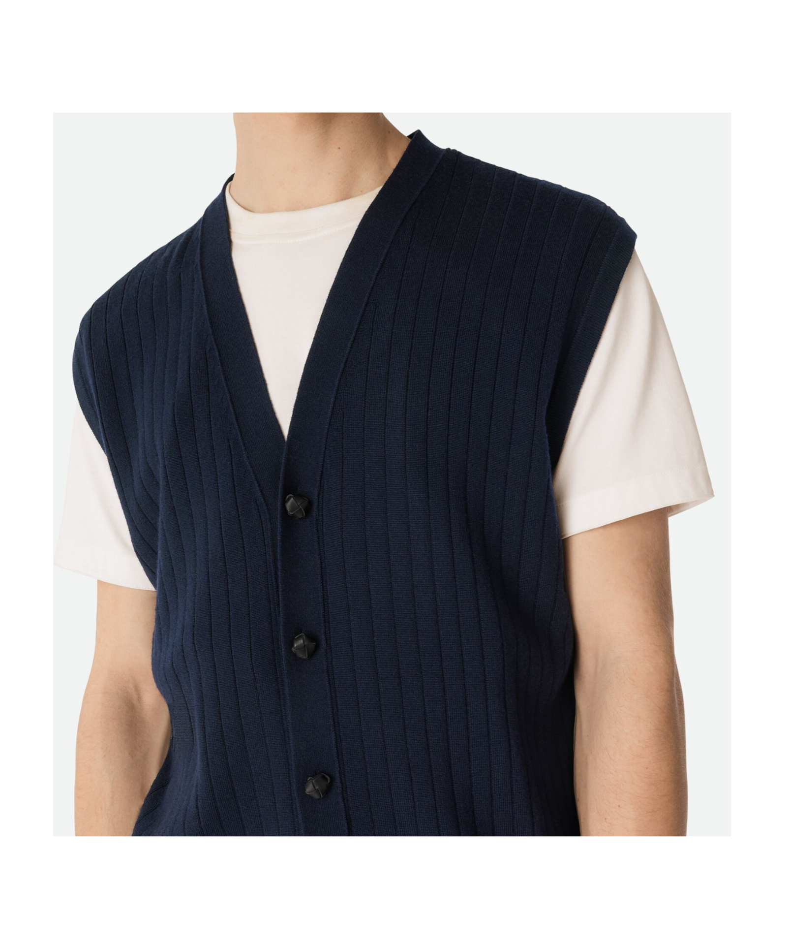 Bottega Veneta Blue Flat Rib Knit Cardigan-like Vest