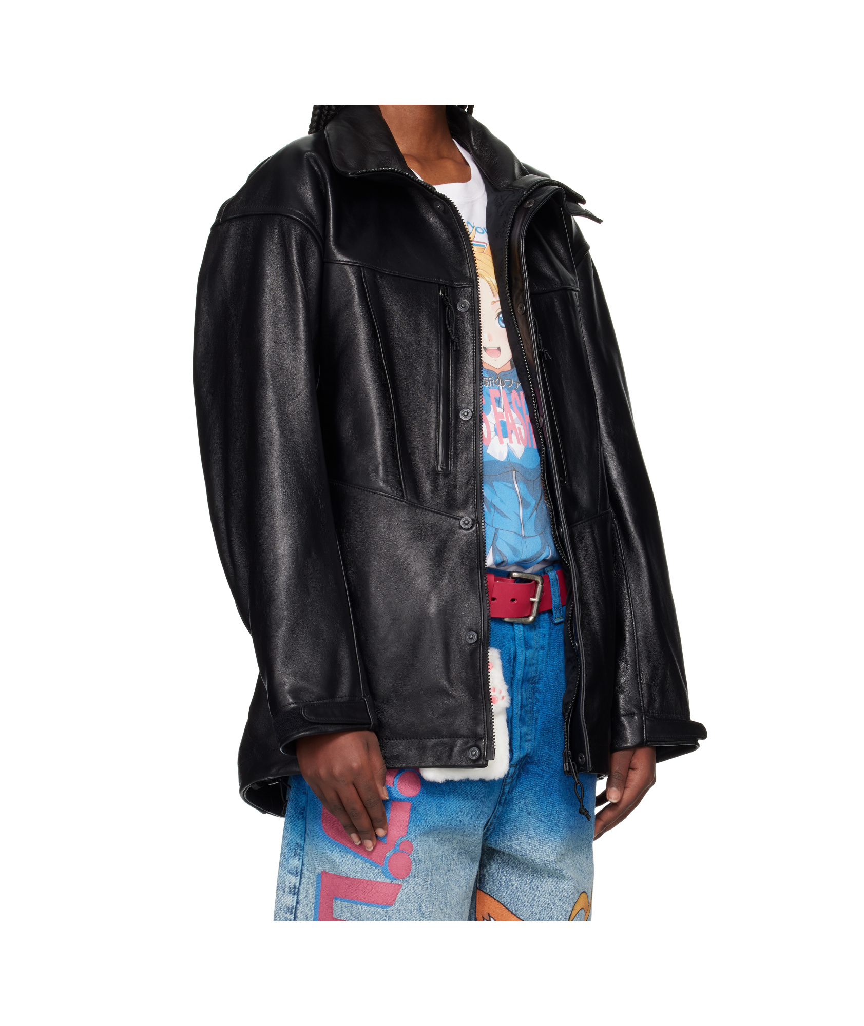 Doublet Panelled Leather Jacket In Black