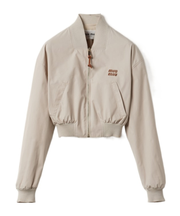 Miu Miu Panama Cropped Bomber Jacket In Nude
