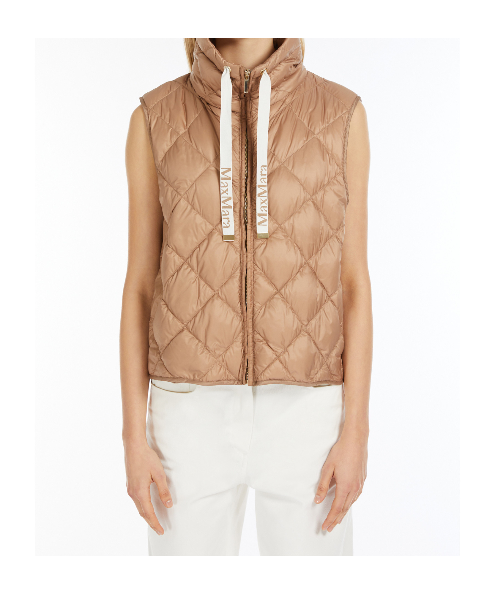 Max Mara Water-repellent Canvas Padded Gilet In Nude