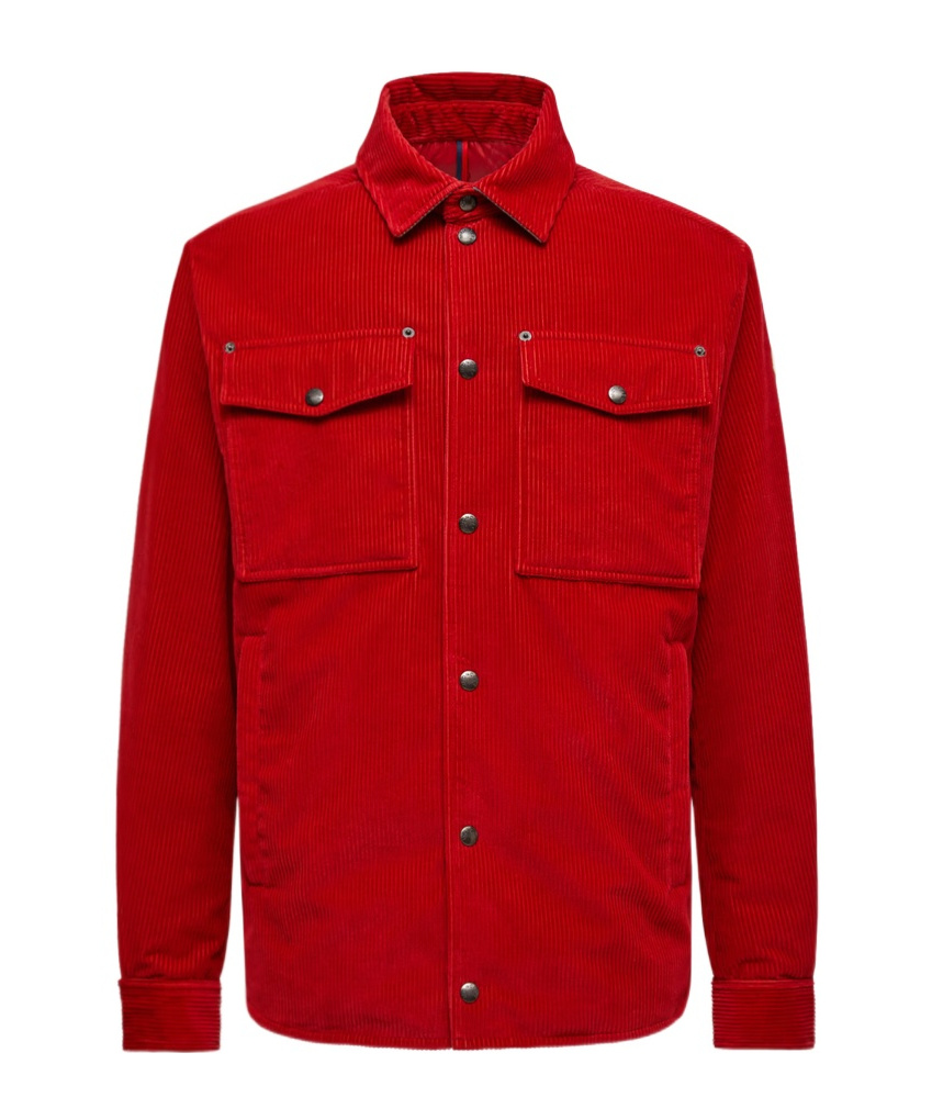 Moncler Ambroisie Corduroy Down Shirt Jacket In Red