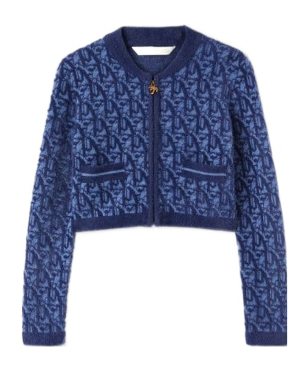 Palm Angels Round-collar And Long-sleeved Knitted Cardigan In Blue