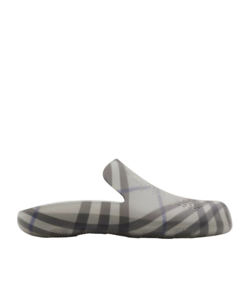 Burberry Checked-lining Stingray Rubber Clogs In Gray