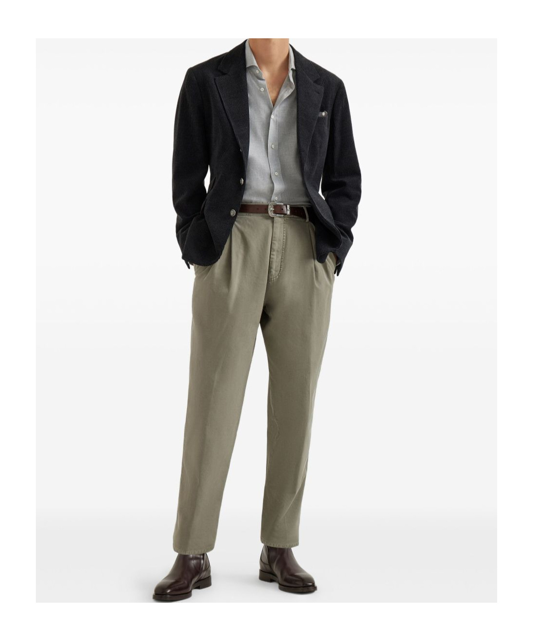 Brunello Cucinelli Cotton-blend Chevron Flannel Shirt In Gray