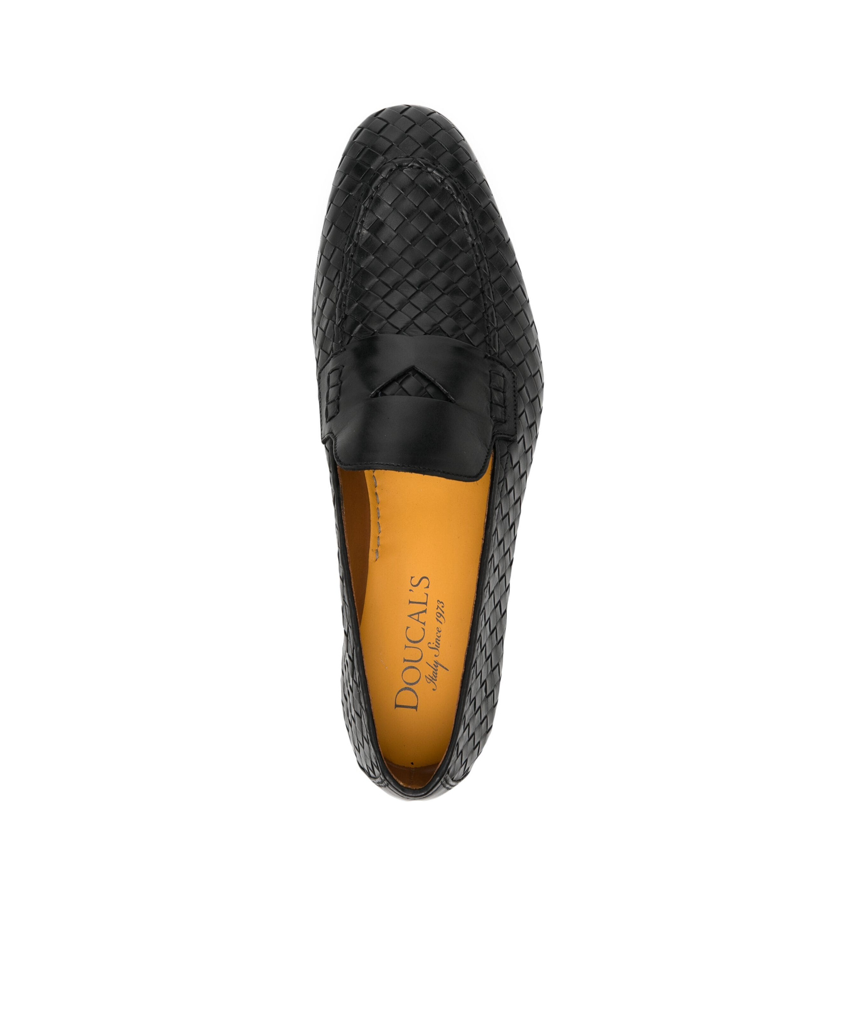 Doucal's Woven Leather Penny Loafers In Black