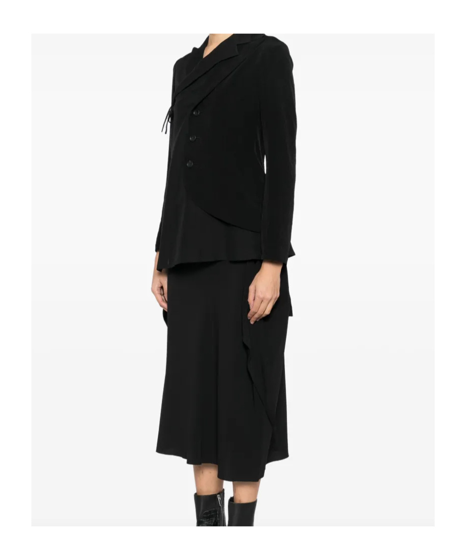 Yohji Yamamoto Black Crepe De Chine 2 Layered Wrap Blazer In Black