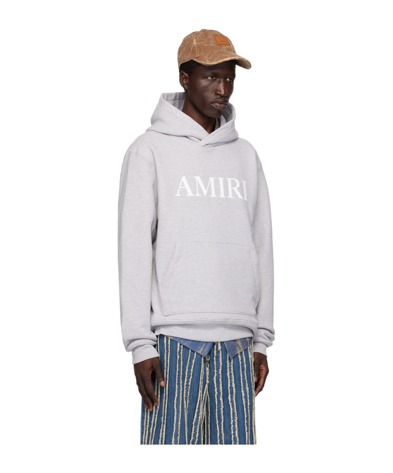 Amiri Hooded Kangaroo Pocket Ribbed Cuffs Sweater In White