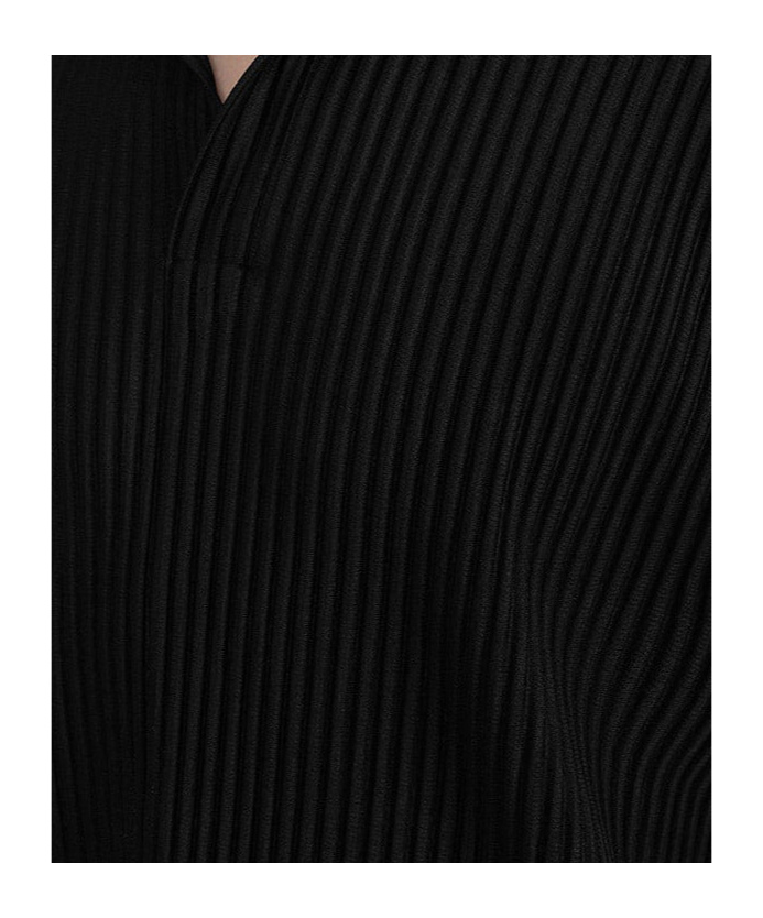 Issey Miyake Pleated Black Polo Shirt With Boxy Silhouette In Black