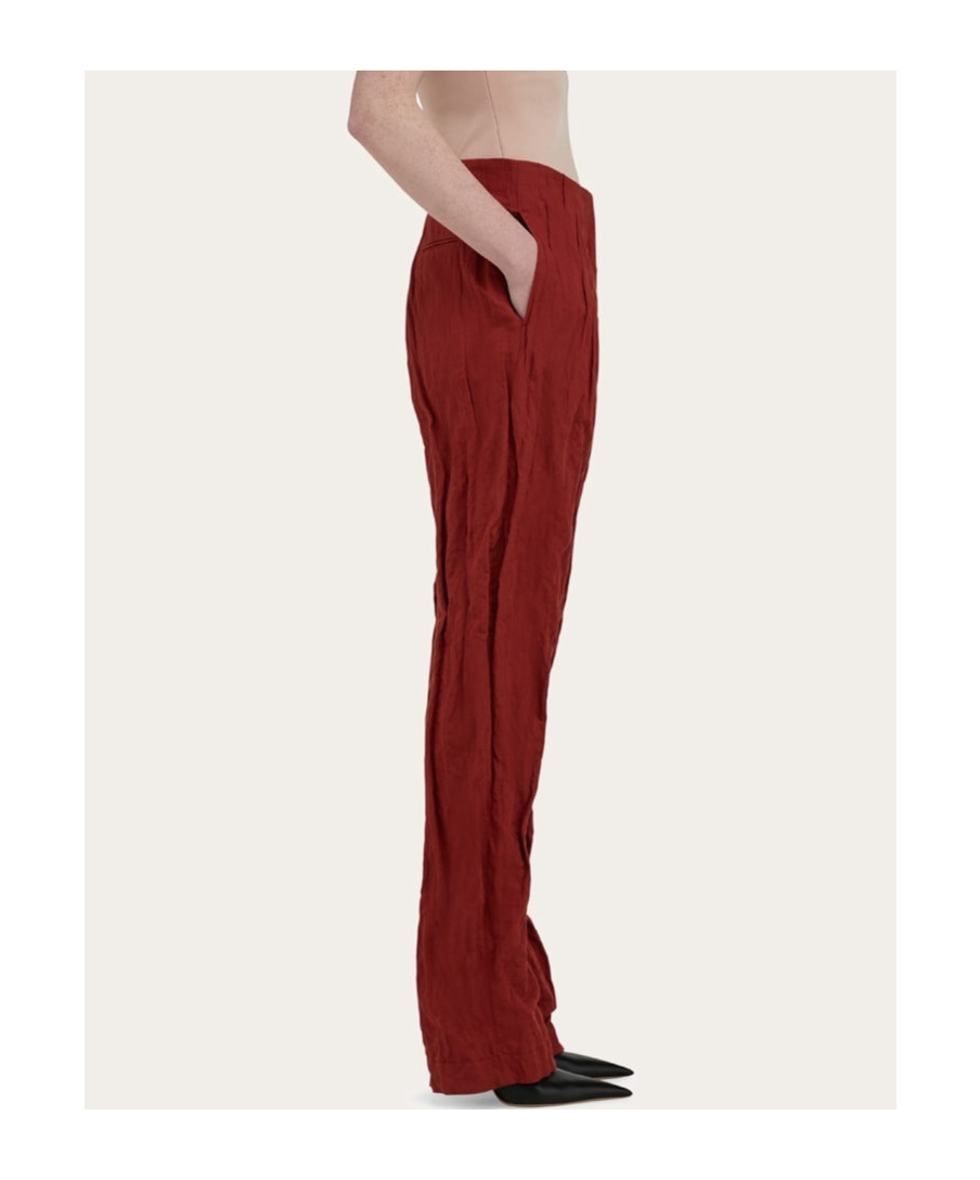 Ferragamo Crinkled Pleated Pants In College Red