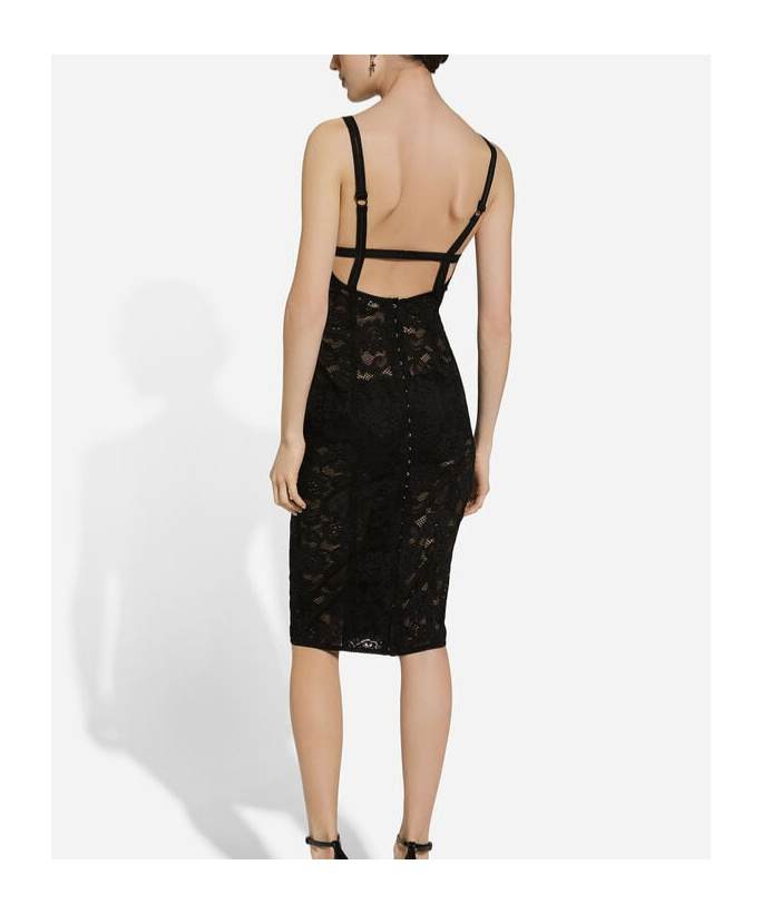 Dolce & Gabbana Satin And Lace Calf-length Corset Dress In Black