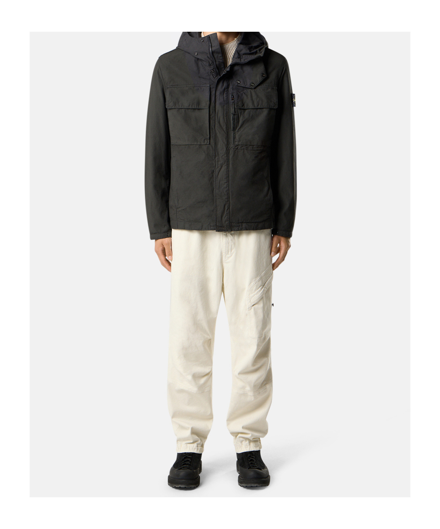 Stone Island Hooded Field Jacket With Anti-drop And Chest Pockets In Gray
