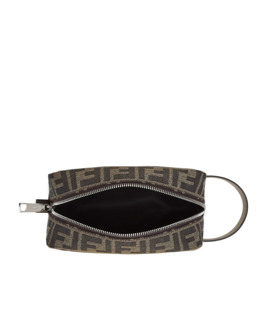 Shop Fendi Brown Ff Jacquard Toiletry Case In Black
