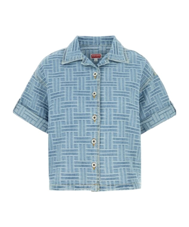 Kenzo Blue Embroidered Denim Shirt In Blue