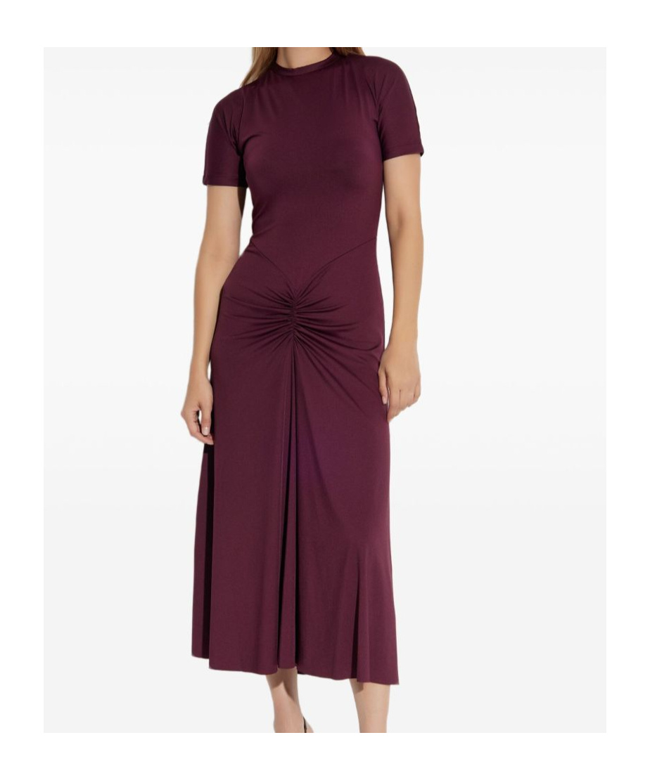 Victoria Beckham Gathered Waist T-shirt Midi Dress Merlot In Burgundy