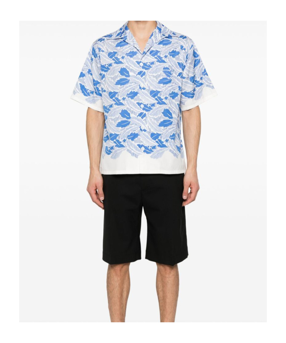 Prada Mens Light Blue Graphic-print Short-sleeve Cotton Shirt Xl In Blue