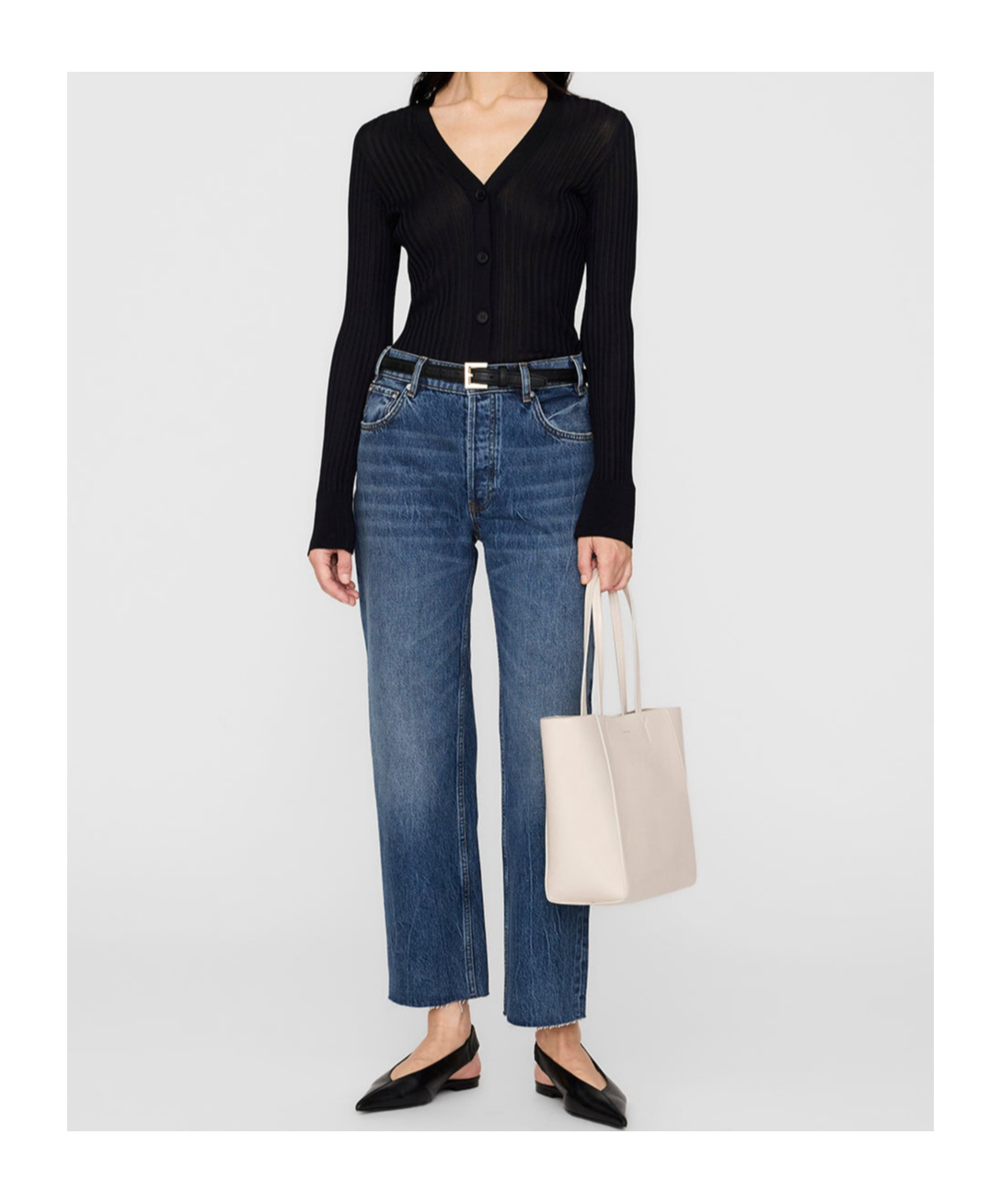 Anine Bing Matheo Ribbed Buttoned Cardigan In Black