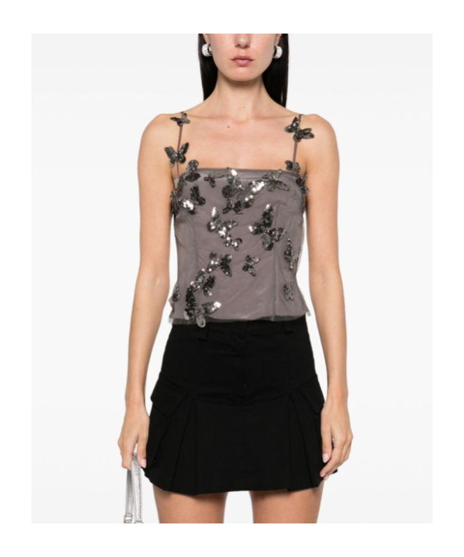 BLUMARINE SEQUIN BUTTERFLY-APPLIQUÉ CROP TOP