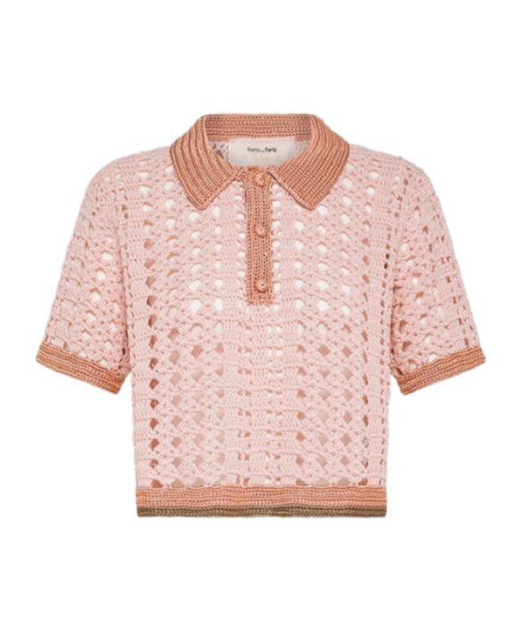 FORTE FORTE CROPPED POLO SHIRT IN CROCHETWORK