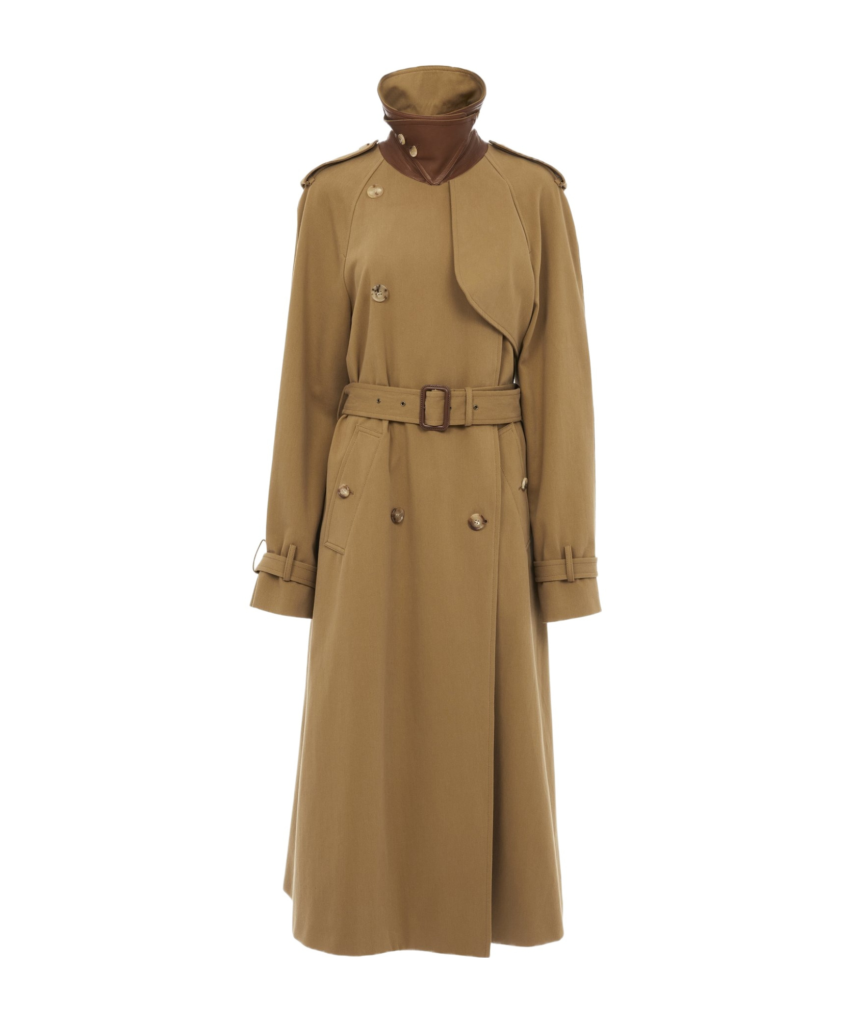 Chloé Double-breasted Leather-trimmed Cotton-gabardine Trench Coat In Brown