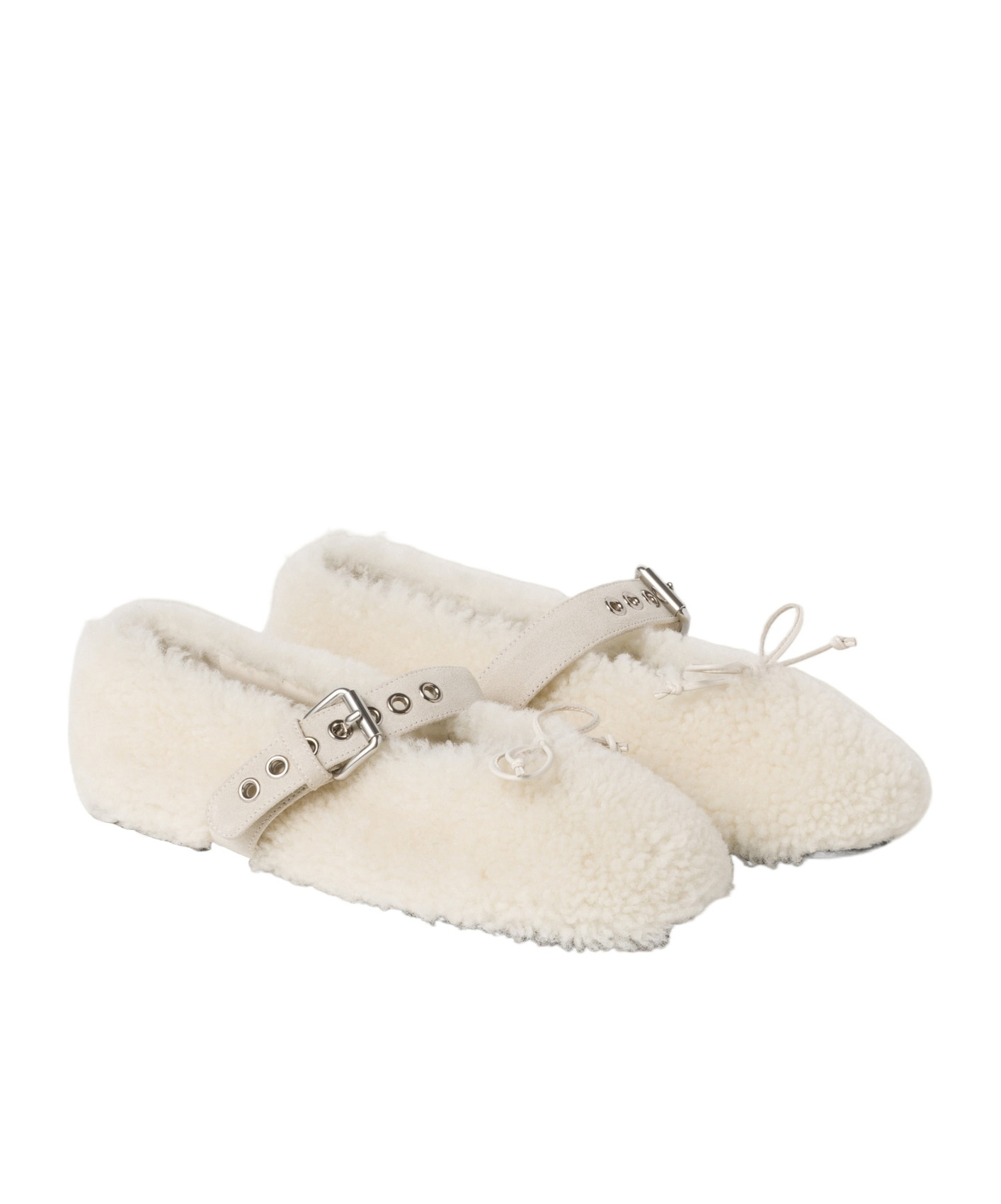 Miu Miu Shearling Ballet Flats In Nude