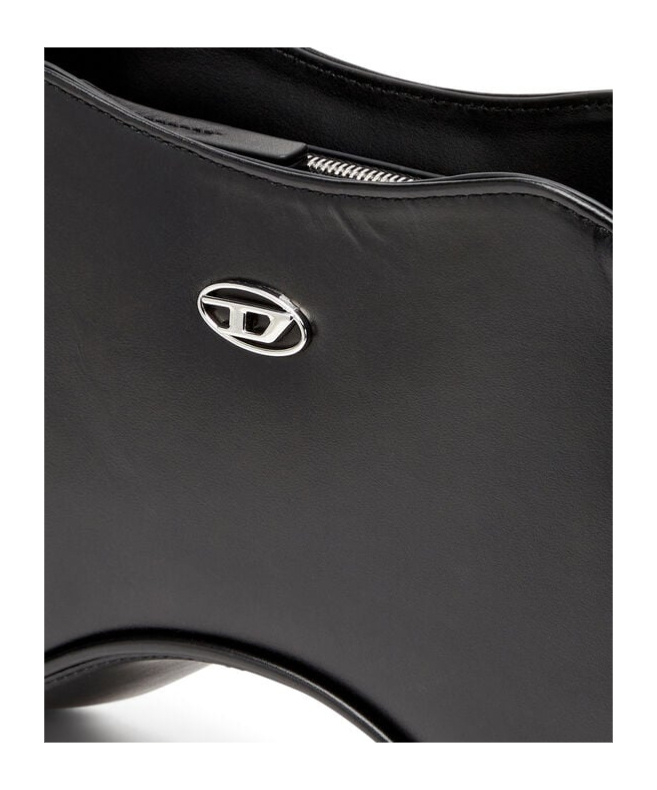 Diesel Play-semi Gloss Leather Shoulder Bag In Black