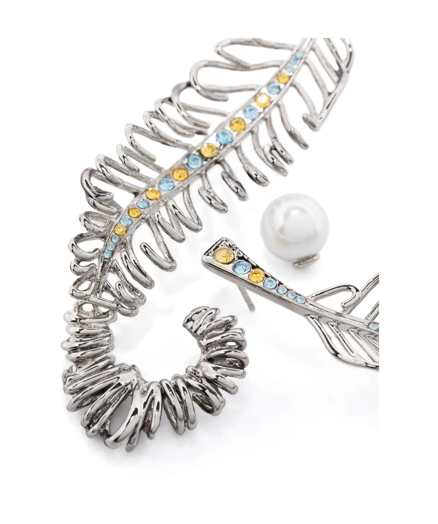 Marni Curved Feather Earrings In Silver