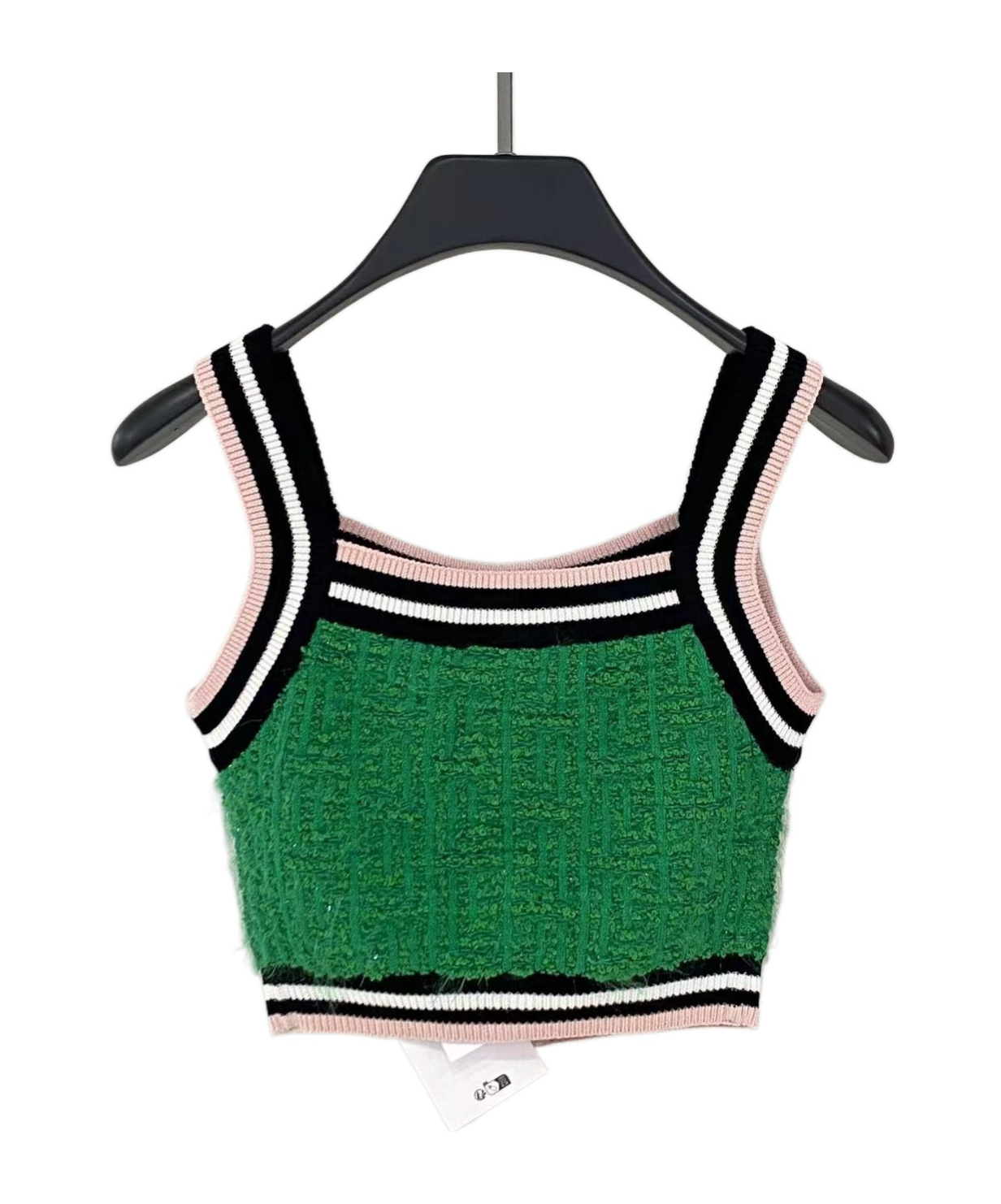 Balmain Bouclé Cropped Tank Top In Green
