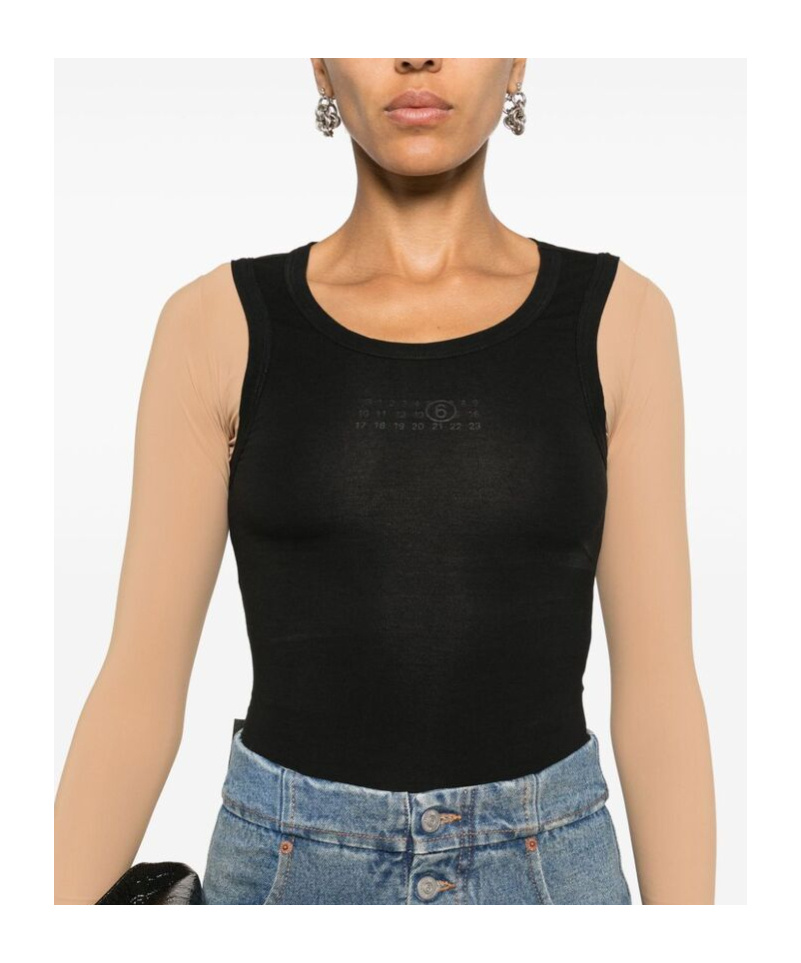 Mm6 Maison Margiela Numbers-motif Layered Top In Black