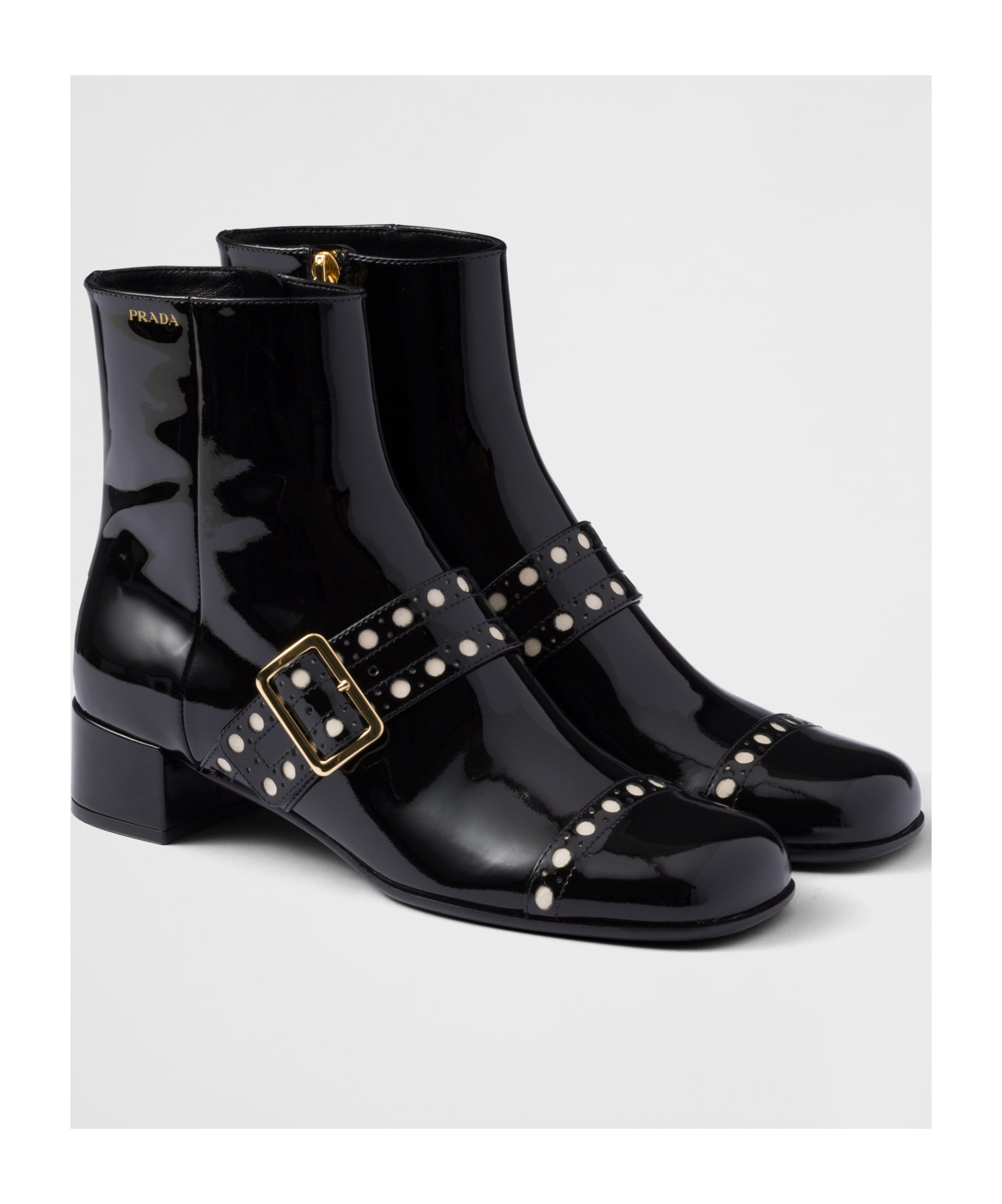 Prada Patent Leather Ankle Boots In Black