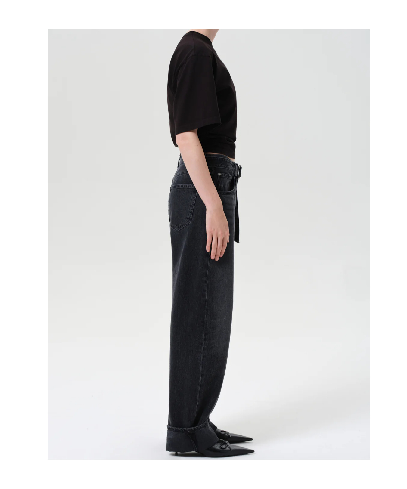 Agolde Tapered Cuffed Jeans Belted Waist In Black