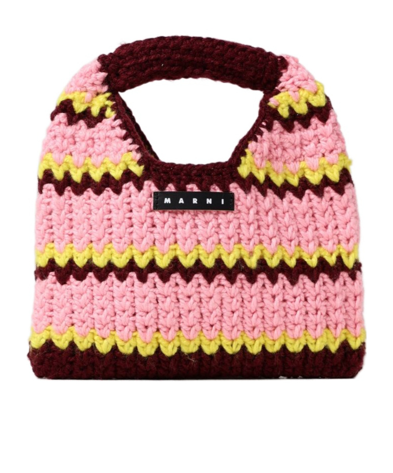 Marni Striped Crochet Bag In Pink