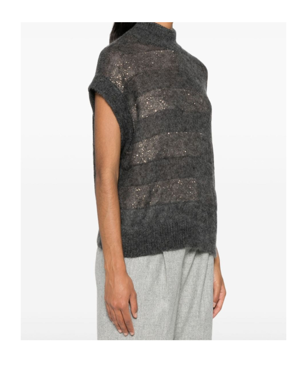 Shop Brunello Cucinelli Sequin-embellished Striped Vest In Black
