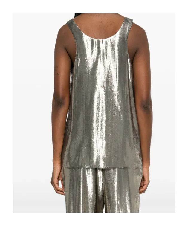 Philosophy Di Lorenzo Serafini Sleeveless Silk-blend Top With Rounded Neckline In Metallic