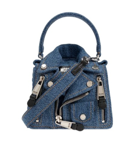 MOSCHINO MOSCHINO JACKET-STYLE LOGO PATCH DENIM SHOULDER BAG 