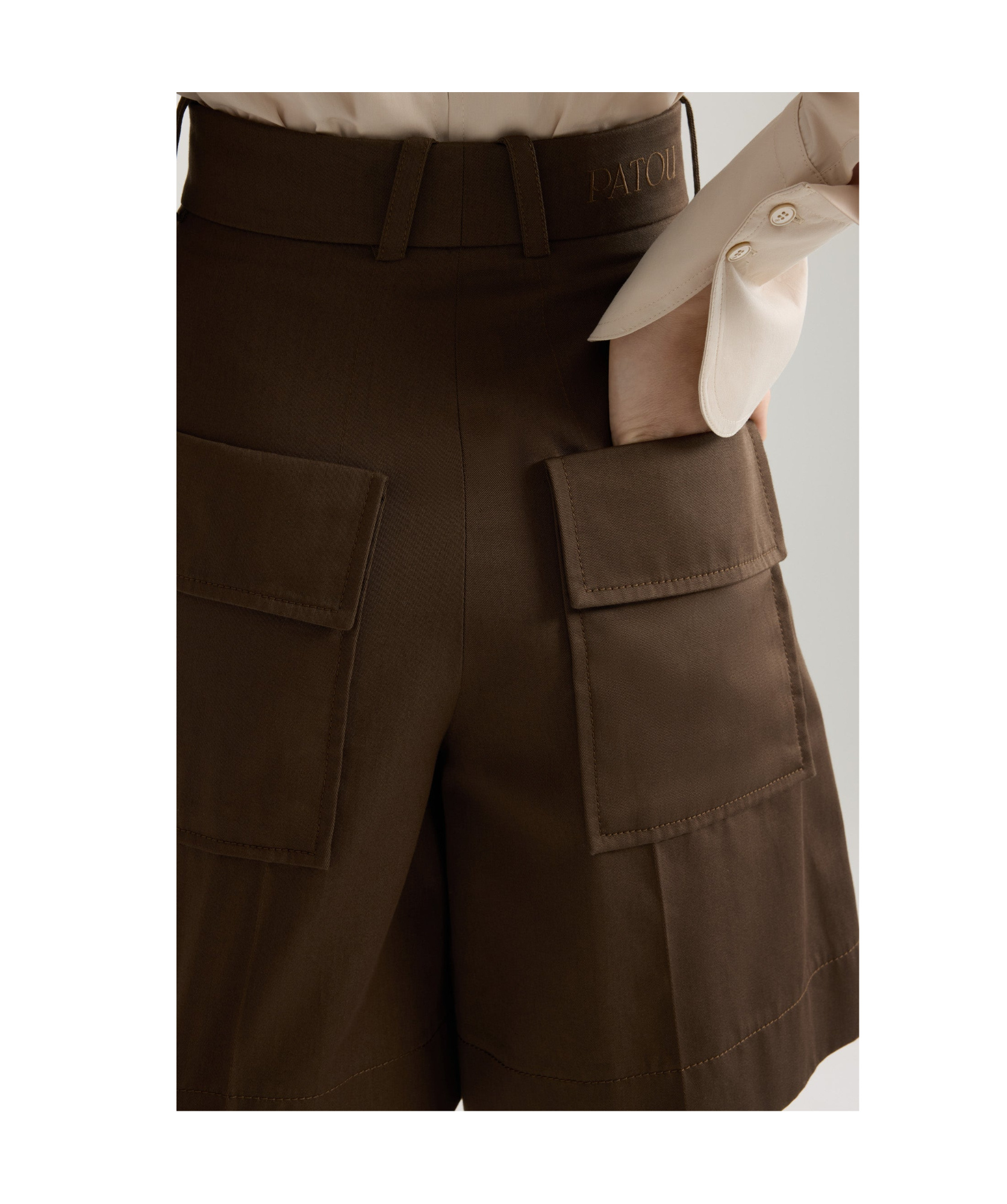 Patou High-waisted Military Green Shorts With Pockets In Brown