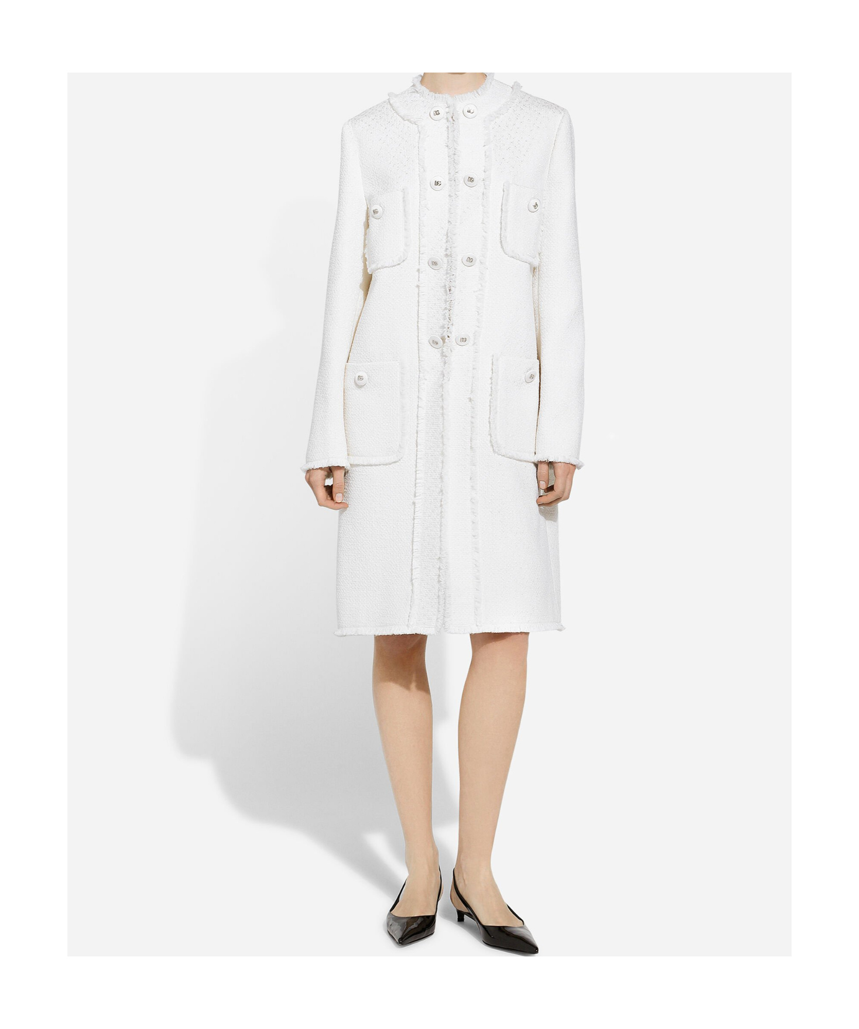 Dolce & Gabbana Wool Tweed Coat In White